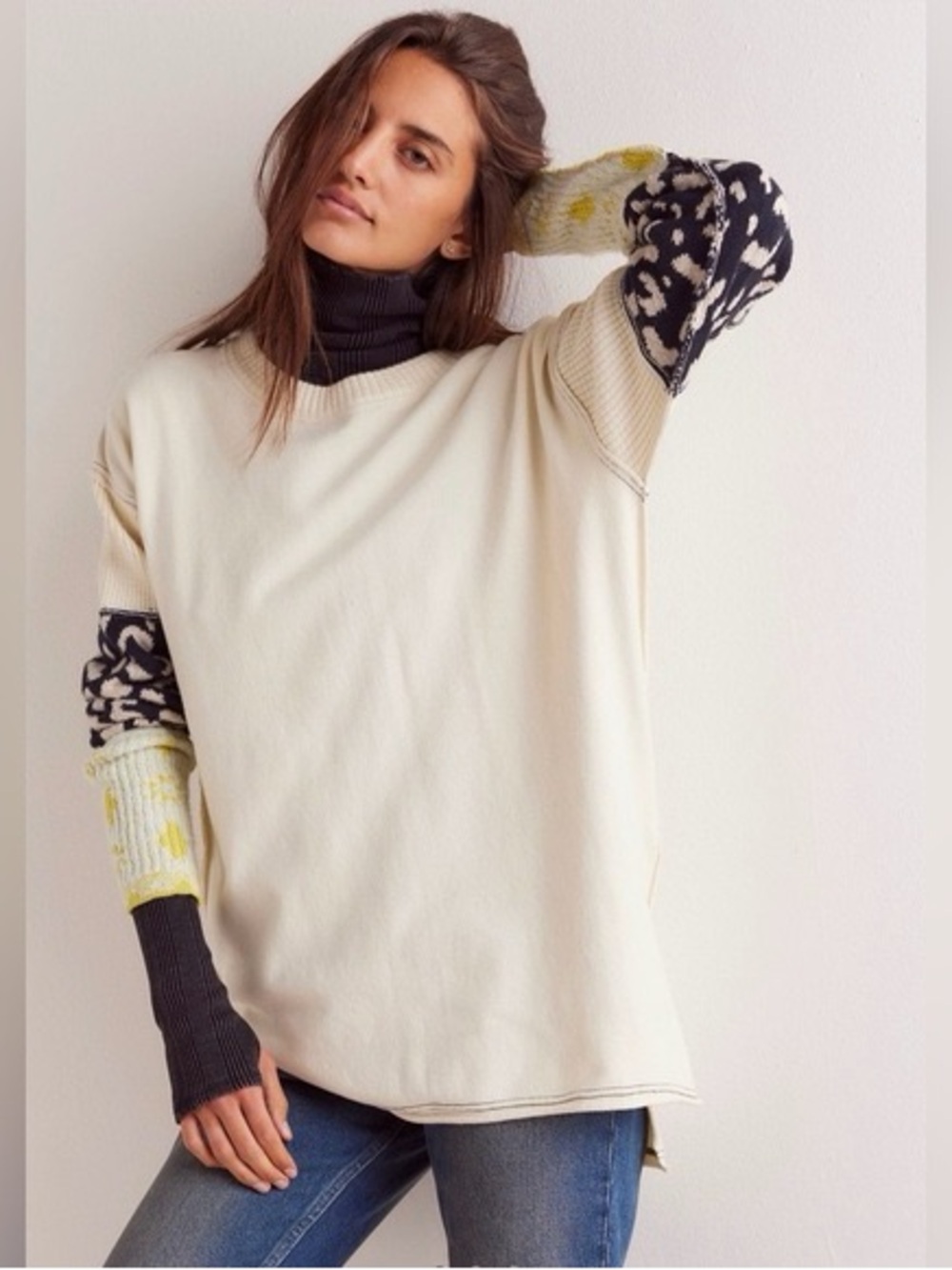 FREE PEOPLE We The Free Tiger Style Cuff Sleeve Sweater LG